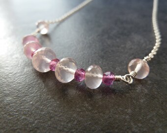 Rose and Pink Quartz Necklace, Quartz Necklace, Silver Necklace, Rose Quartz Necklace, Pink Quartz Necklace, Sterling Silver Necklace
