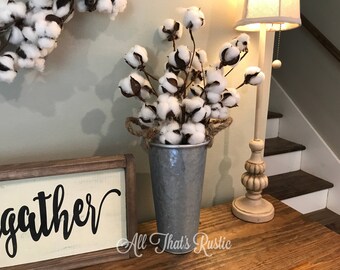 Galvanized Cotton Arrangement, Cotton Stems, Cotton Ball Stems, Galvanized Decor, Galvanized Bucket, Farmhouse Table Decor, Farmhouse Decor