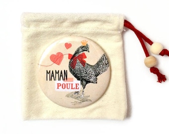 Pocket mirror and pouch "maman poule" 58 mm