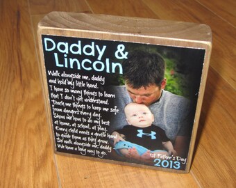First Father's Day GIFT from baby- Walk With Me Daddy- First Father's Day PERSoNALIZED Larger Photo Poem Blocks