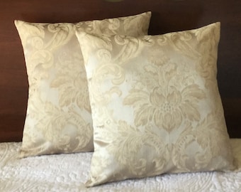 Damask Pillow Cover, Beige & Taupe Design, 16x16 Cover