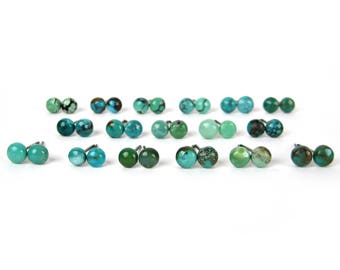 Tiny Real Turquoise Stud Earrings, 4.5-5mm Genuine Gemstone, December Birthstone, Hypoallergenic, Pure Titanium, Nickel Free, Christmas Gift