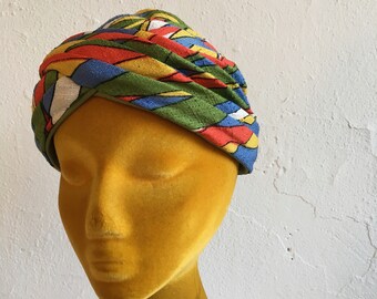 Colorful turban hat * Vintage 1940s 1950s sculptural hat * 40s 50s textured cotton turban
