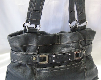 Vintage Tignanello Black Pebble Leather Tote Shoulder Handbag
