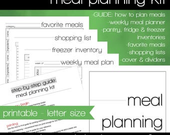 Meal Planning Printable - INSTANT DOWNLOAD - Menu Planning Guide - Grocery Lists - Weekly Meal Planner - Pantry Inventories - How To Guide