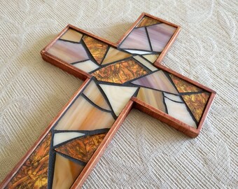Rustic Wooden Wall Cross, Mosaic Cross, Stained Glass Cross, Copper Wall Cross, Baptism Wall Cross, Cross Wall Hanging, Cross Wall Decor