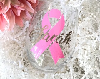 Breast Cancer Wine glass, Breast Cancer Gifts, Breast Cancer Survivor, Breast Cancer, Pink Ribbon, Fight Cancer, Brest Cancer Wineglass