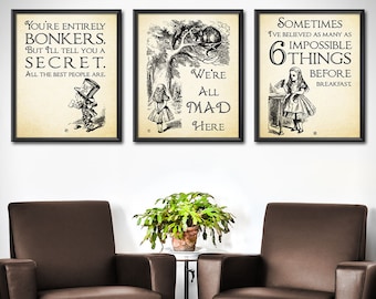 Alice in Wonderland Poster Set of 3 - Alice in Wonderland Print Set - Alice in Wonderland Home Decor - Alice in Wonderland Room Decor - 0197