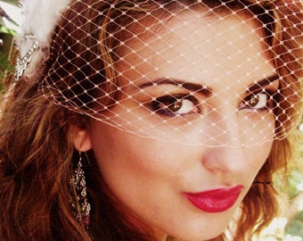 Peach Birdcage Veil Bandeau 9 inches retro