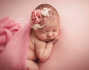 Dusty pink baby headband ,Antique pink headband,Newborn pink headband