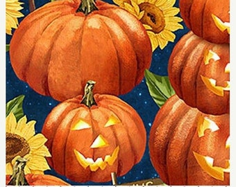 20% off thru 7/10 PUMPKINS for SALE Northcott HALLOWEEN Fall cotton quilt fabric by the half yard pumpkin patch jack o lantern 20670-54
