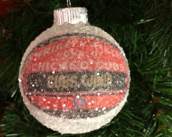 Cubs Win!! Wrigley Field marquee proclaims! World Series Champions 2016!! Chicago Cubs glass glitter ornament