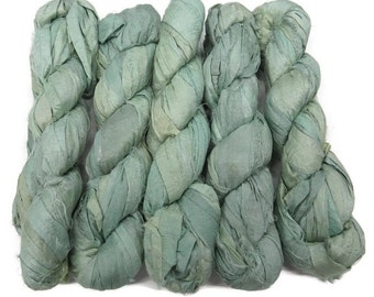 50g Sari Silk Ribbon recycled , Light Mint