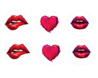 12mm, 6 cute mouth and heart cabochons