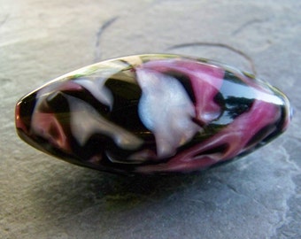 Vintage Bead, Oval Bead, Large Bead, Lucite Bead, Unique Bead, Black, Pink, White Opal, Statement Bead, 1 Bead