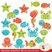 INSTANT DOWNLOAD clipart Cute Under the Sea Animals Fish Turtle Seahorse Crab Octopus Shell Starfish Blue images digital clip art pf00061-8