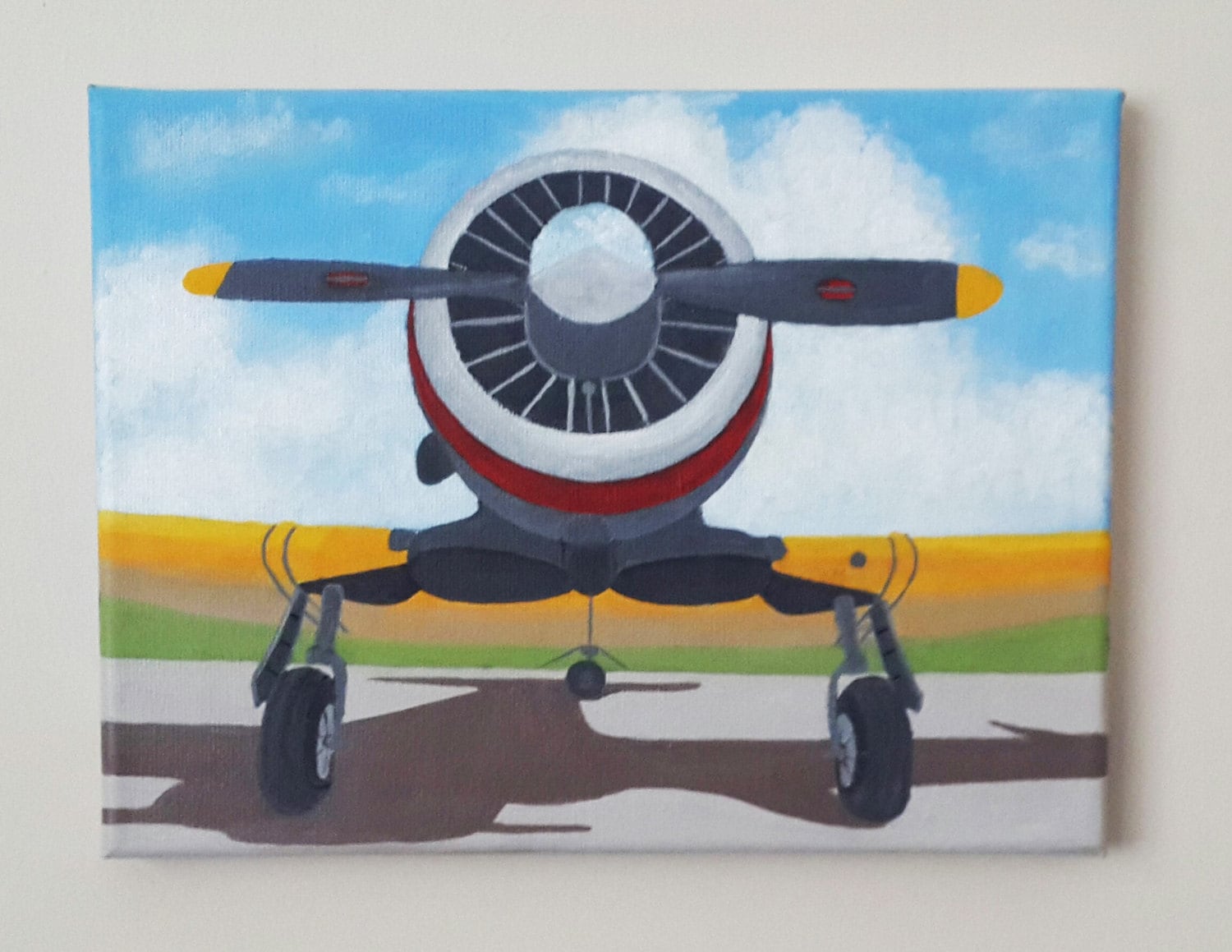Clouds Airplane Acrylic Painting Propeller Plane Painting