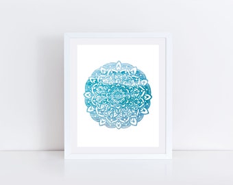 Mandala Art, Ocean Mandala, Ocean Print, Mandala Print, Yoga Wall Art, Turquoise Mandala, Flowery Mandala Print, Ocean Decor