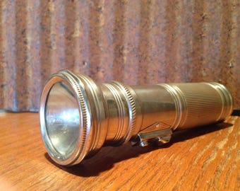 Vintage Ox Brand Flashlight, Chromed Metal, Silver, Made in Hong Kong