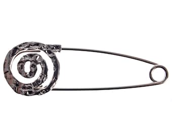 Zinc Diecasted Kilt Pin - 3" - Hammered Texture Swirl Design - Silver or Gold