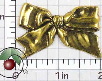 Bow Finding, Bow Stamping, Bow Embellishment, Bow Ornament, Bow Decoration, Gold Ox Plated Brass, 3 Pcs, 1434go3