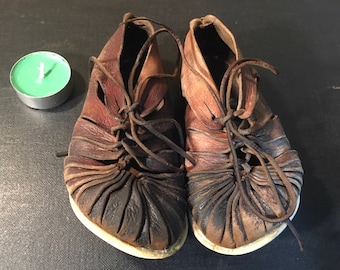 Vintage Brown Leather Handmade Kids Celtic Shoes Sandals With rubber Sole