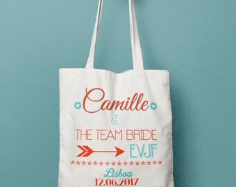Personalized tote Bridal Party gift with text and arrow - Bridesmaids bag - Bridal tote bag Bachelorette