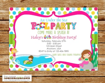 Pool Party Invitation | Pool Party Birthday Invitation | Pool Mermaid Party | Under the Sea Pool Party | Mermaid Party | Mermaid Birthday