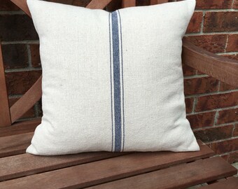 Grain Sack Pillow Cover Blue Stripe
