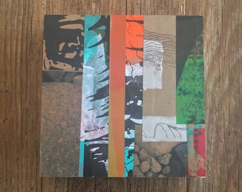 6x6 one-of-a-kind collage made from hand made papers on wooden panel