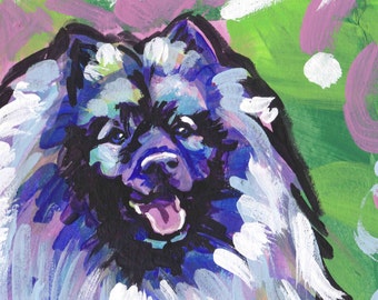 Keeshond art print of pop dog art painting bright colors 8x8