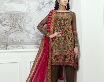 Baroque Chantelle Chiffon 2018 Original Ornament (Paisley Dust), Made to order, Partywear, formalwear, Pakistani Indian Bengali