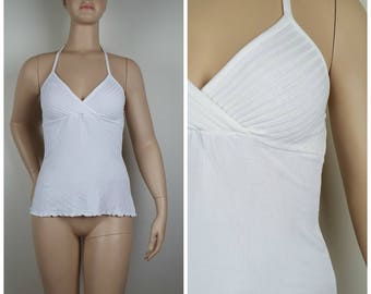 Vintage Womens 1970s White Knit Halter Top | Size S/M