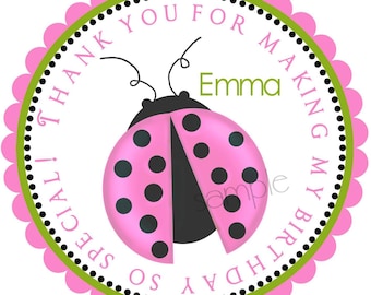 Pink Ladybug Stickers, Personalized Stickers, PINK , Bugs, insects, Gifts, Labels, Tags, Seals, Favor , set of 12