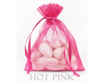 30 Hot Pink Organza Bags, 5 x 8 Inch Sheer Fabric Favor Bags