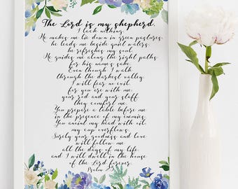 Bible Verse Wall Art Scripture Wall Art The Lord is my Shepherd Psalm 23 Bible Verse Gift Christian Bible Quote Nursery Script Printable