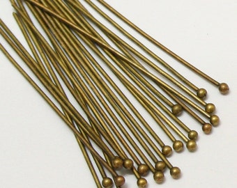 100pcs 50mm Antique Bronze Brass Ball End Headpins 22 Gauge