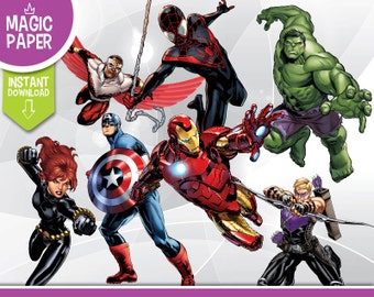 Superhero Clipart - Digital 300 DPI PNG Images, Photos, Scrapbook, Cliparts - Batman, X-men, Avengers, Spiderman, Marvel - Instant Download