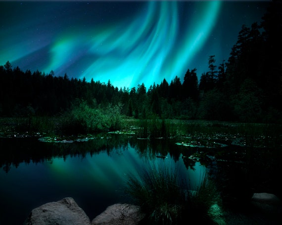 Northern Lights Aurora Borealis Landscape Photograph Christmas