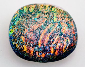 Dichroic Cabochon, Jewelry CAB, Copper & Green Cab, Bead Embroidery Cabochon, Mosaic Tile, Decorative Tile, Dichroic Glass Tile
