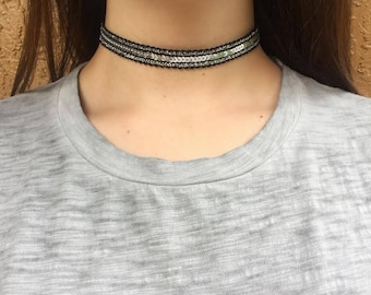 Black & Silver Sequin Choker
