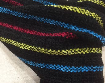 Handwoven rayon chenille black multi scarf