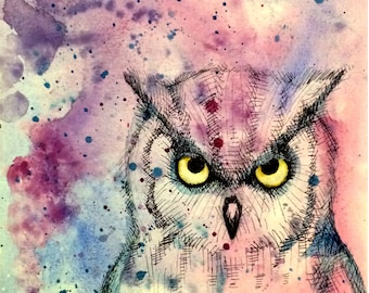 Watercolor Wash Owl Fine Art Print
