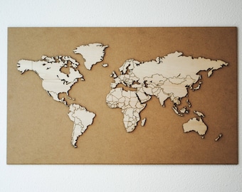 World map with country borders 45x75cm