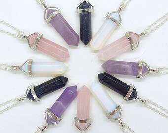 Gemstone Point Pendant, Blue Sandstone, Opalite, Rose Quartz & Amethyst, Gemstone Point Necklace, Crystal Pendant