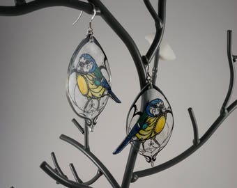 Art nouveau style blue tit earrings