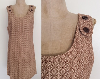1970's Brown Printed Corduroy Jumper Dress Size Small Medium by Maeberry Vintage