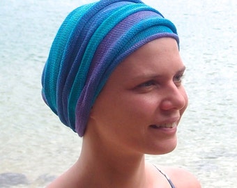 Ocean Blues Hand-dyed Cover All Head wrap Turban Wraps Cotton Chemo Hair Scarf Chemo Headwear Chemo Hat