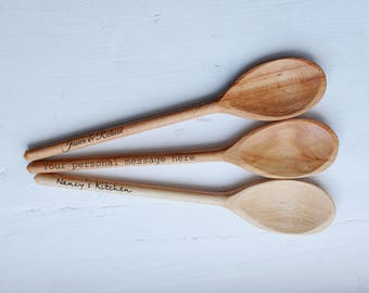 Custom Engraved spoons Personalized wooden spoon Anniversary gift Wedding gift Birthday Gift Housewarming Baking Cooking Mothers day gift