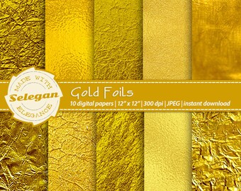 Gold Foil Digital Paper " Gold Foils " Metallic Gold, Digital Paper, Gold Paper, Gold Backgrounds, Gold Foil Paper, Gold Scrapbook Paper